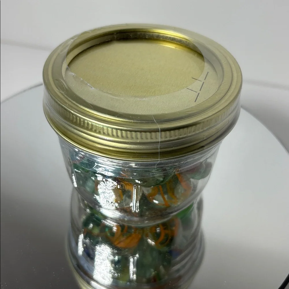 Marbles Display Glass Canning Jar Clear plastic Seal Green and Multicolored